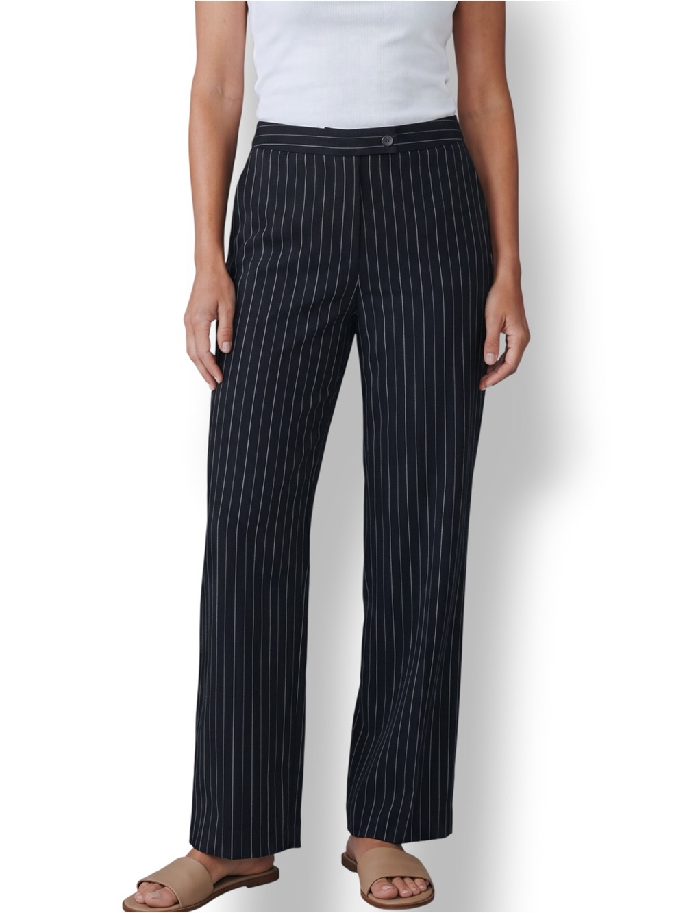 4/$20 Investments Black Pinstripe Wide Leg Career Dress Pants Women’s 8 Short